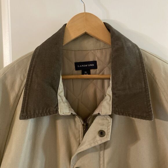 Lands’ End Men’s Parka XL Tan Cotton‎ Canvas Field Jacket Corduroy Collar Vented - Picture 4 of 16